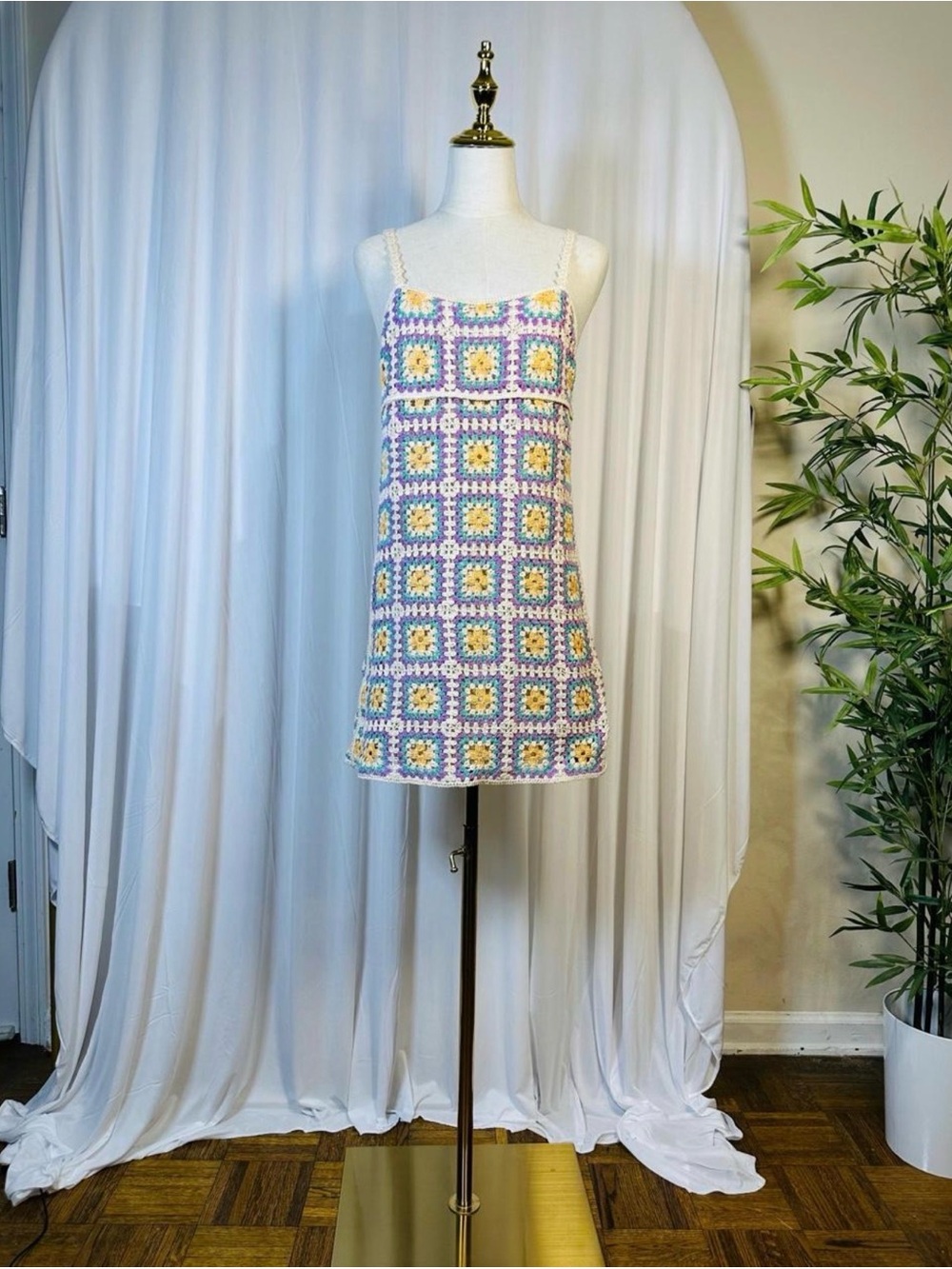 Zara Pastel Multi Crochet-Style Mini Dress💜
